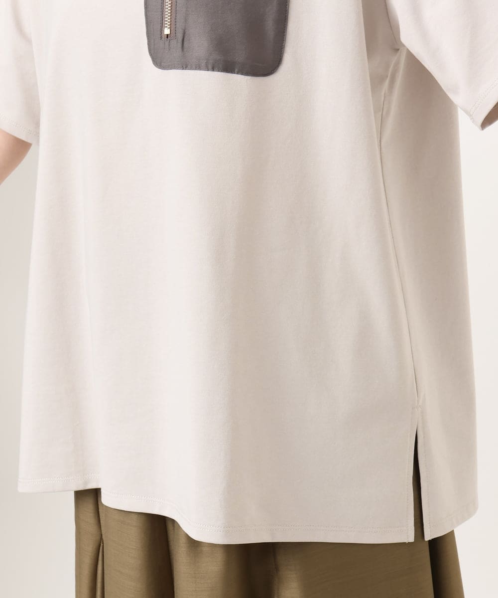 OLKGD39099 eur3(エウルキューブ) 【WEB先行販売】【大きいサイズ】ジップポケットコットンTシャツ グレージュ