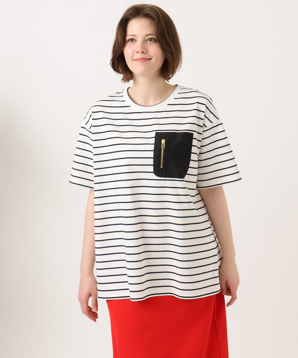 OLKGD39099 eur3(エウルキューブ) 【WEB先行販売】【大きいサイズ】ジップポケットコットンTシャツ ホワイト