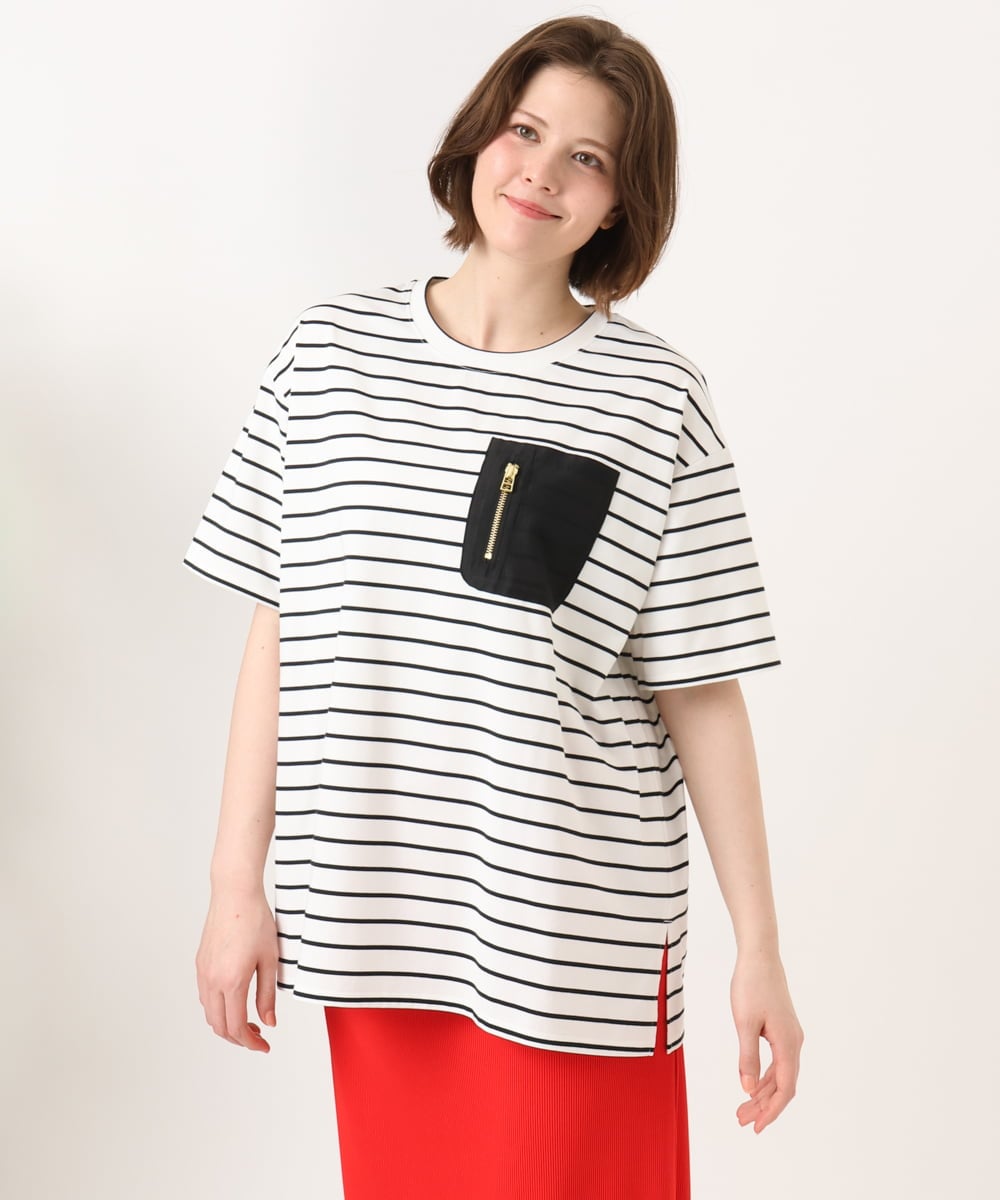 OLKGD39099 eur3(エウルキューブ) 【WEB先行販売】【大きいサイズ】ジップポケットコットンTシャツ ホワイト