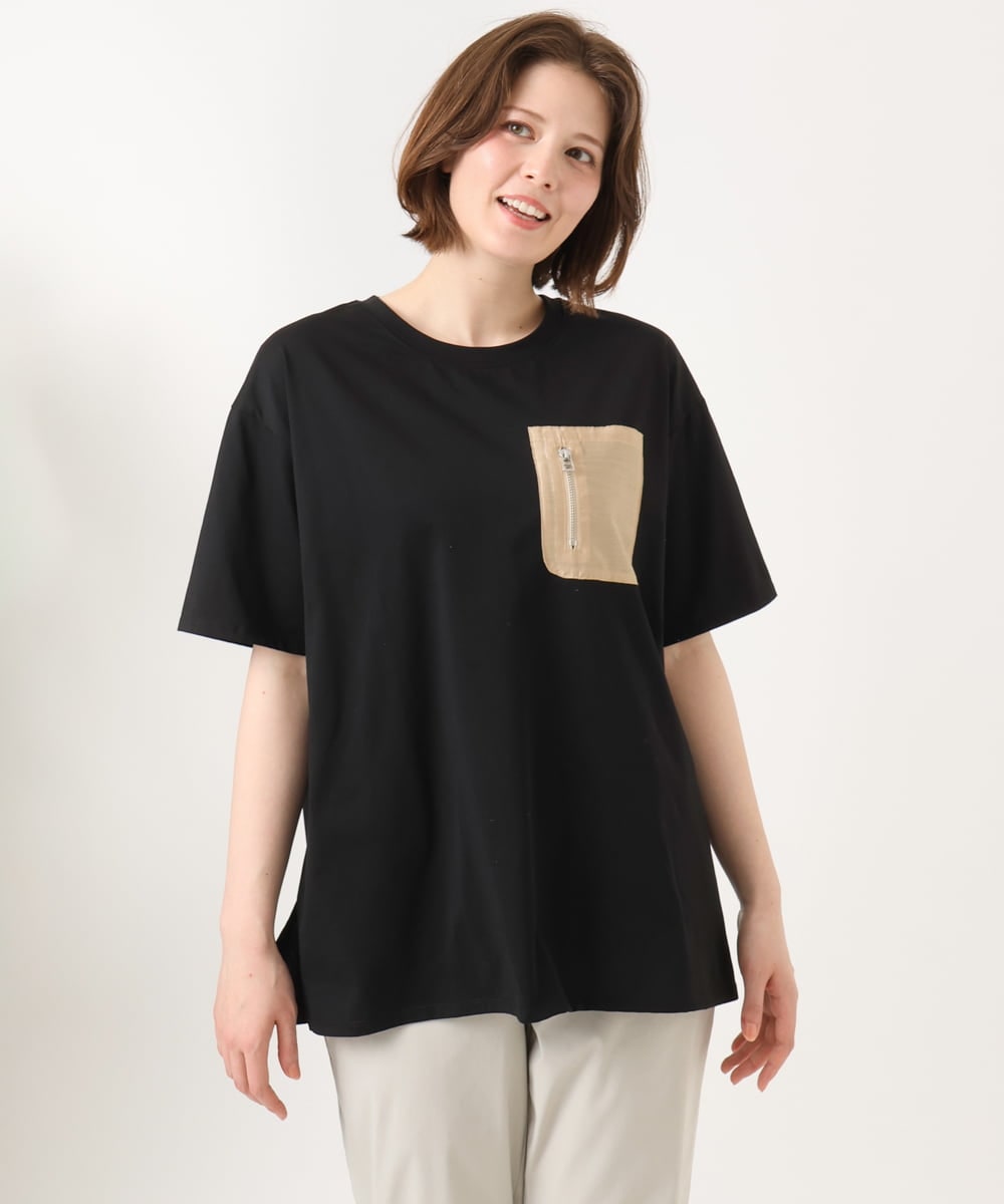 OLKGD39099 eur3(エウルキューブ) 【WEB先行販売】【大きいサイズ】ジップポケットコットンTシャツ ブラック
