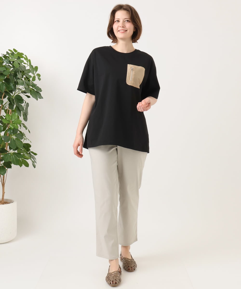 OLKGD39099 eur3(エウルキューブ) 【WEB先行販売】【大きいサイズ】ジップポケットコットンTシャツ ブラック