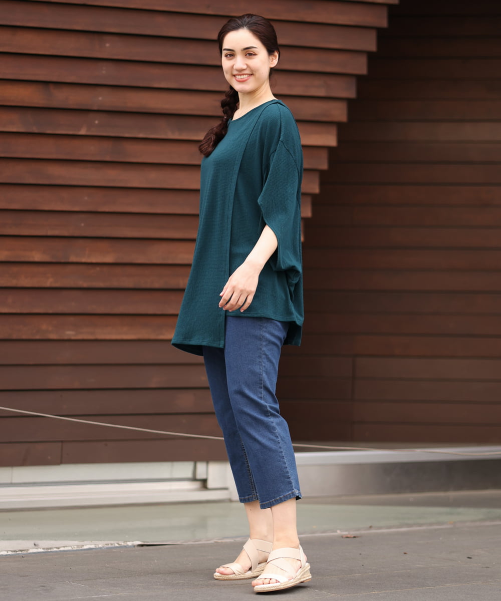 OLKGS38080 eur3(エウルキューブ) 【大きいサイズ】アシメワッフルカットソー グリーン(35)