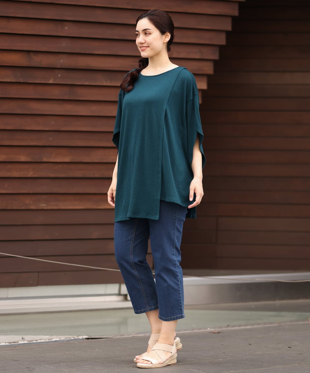 OLKGS38080 eur3(エウルキューブ) 【大きいサイズ】アシメワッフルカットソー グリーン(35)
