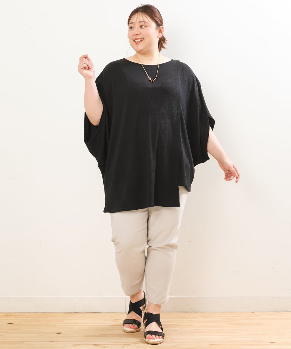 OLKGS38080 eur3(エウルキューブ) 【大きいサイズ】アシメワッフルカットソー ブラック(94)