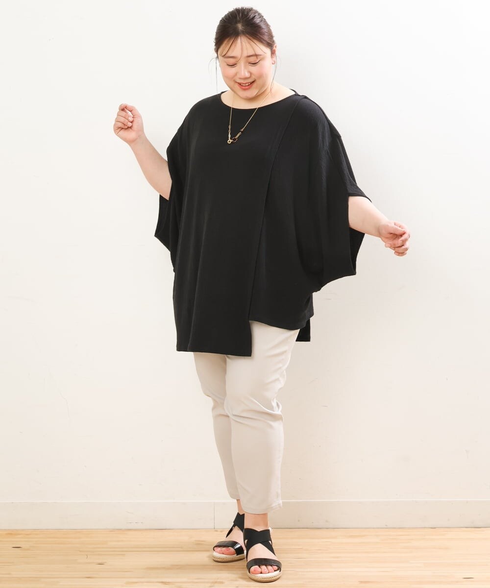 OLKGS38080 eur3(エウルキューブ) 【大きいサイズ】アシメワッフルカットソー ブラック(94)
