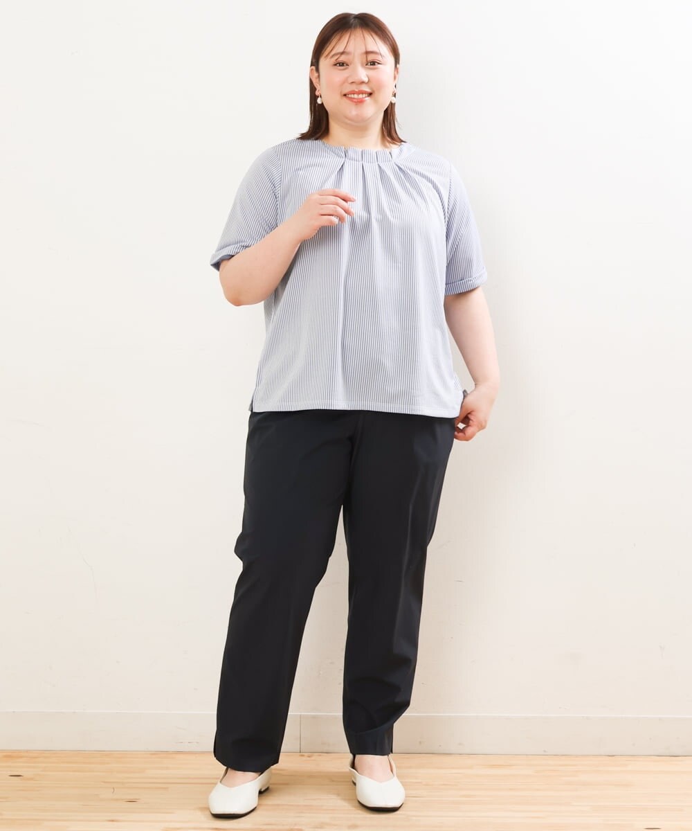 OLKGS39060 eur3(エウルキューブ) 【大きいサイズ】ストライプタックカットソー ブルー(55)