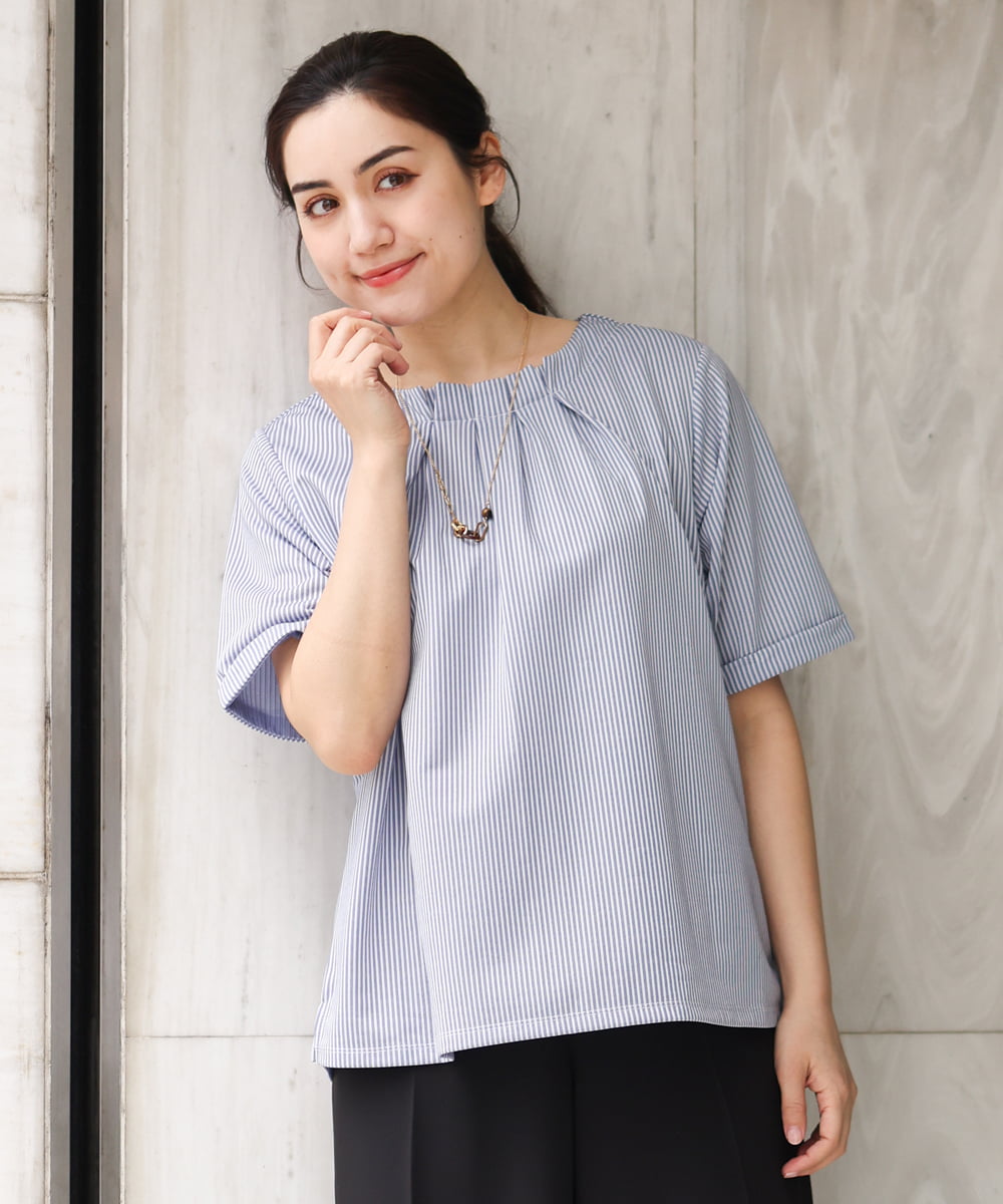 OLKGS39060 eur3(エウルキューブ) 【大きいサイズ】ストライプタックカットソー ブルー(55)