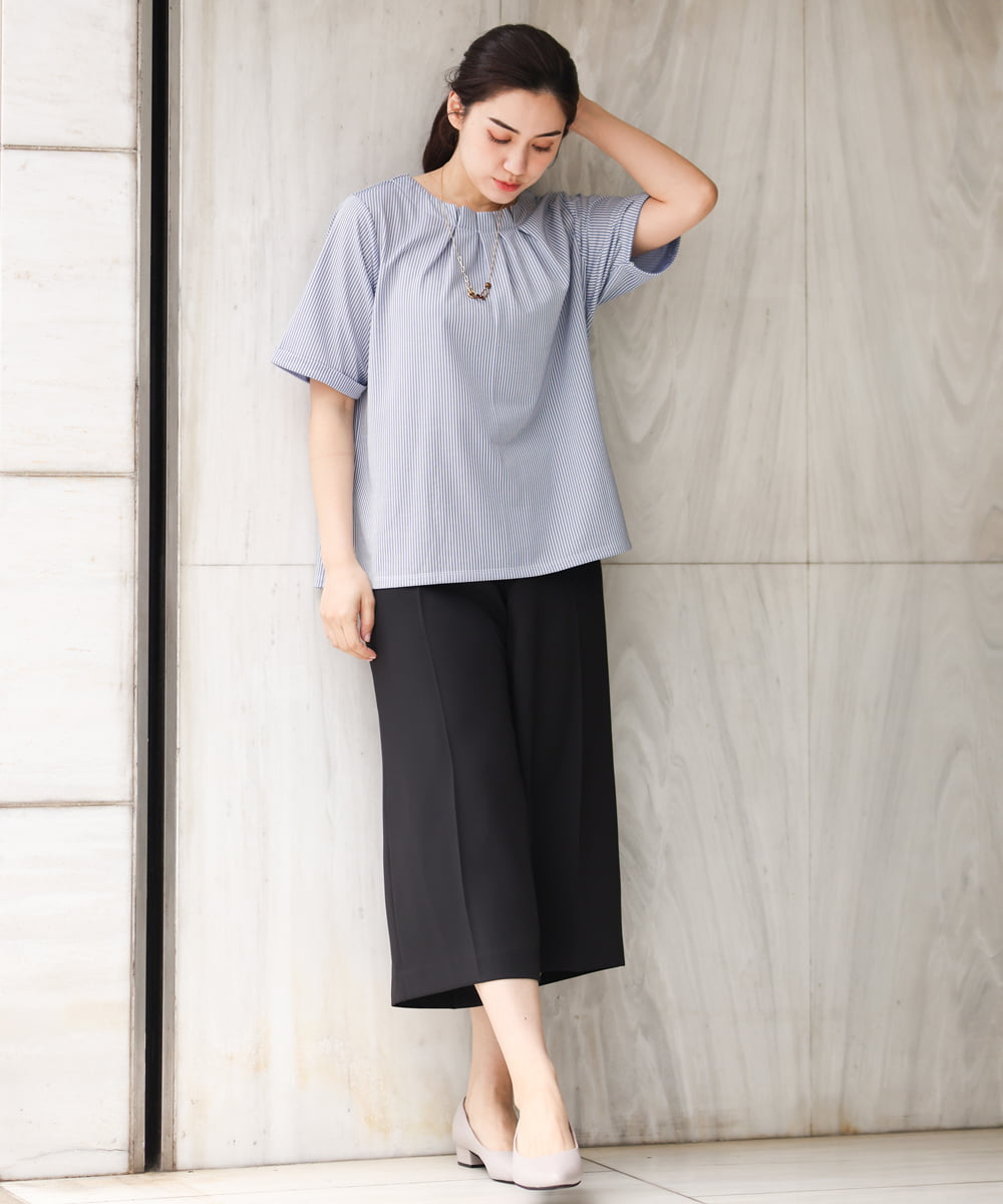 OLKGS39060 eur3(エウルキューブ) 【大きいサイズ】ストライプタックカットソー ブルー(55)