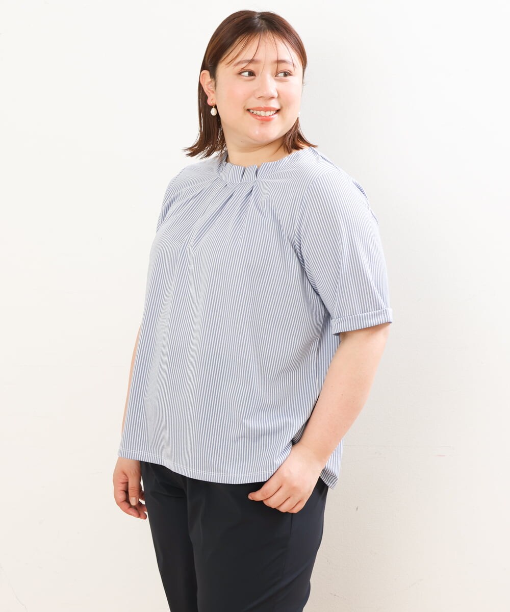 OLKGS39060 eur3(エウルキューブ) 【大きいサイズ】ストライプタックカットソー ブルー(55)