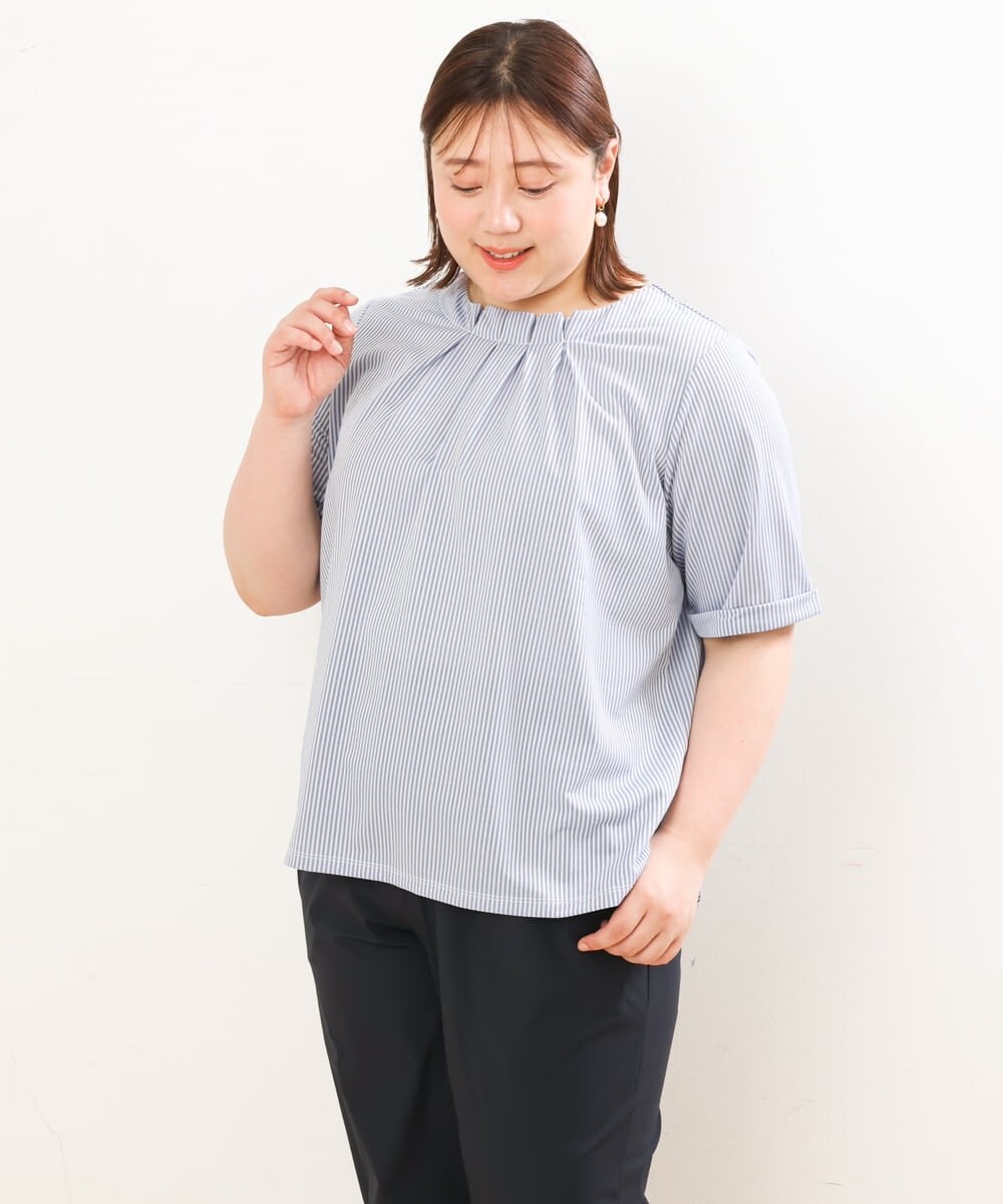 OLKGS39060 eur3(エウルキューブ) 【大きいサイズ】ストライプタックカットソー ブルー(55)