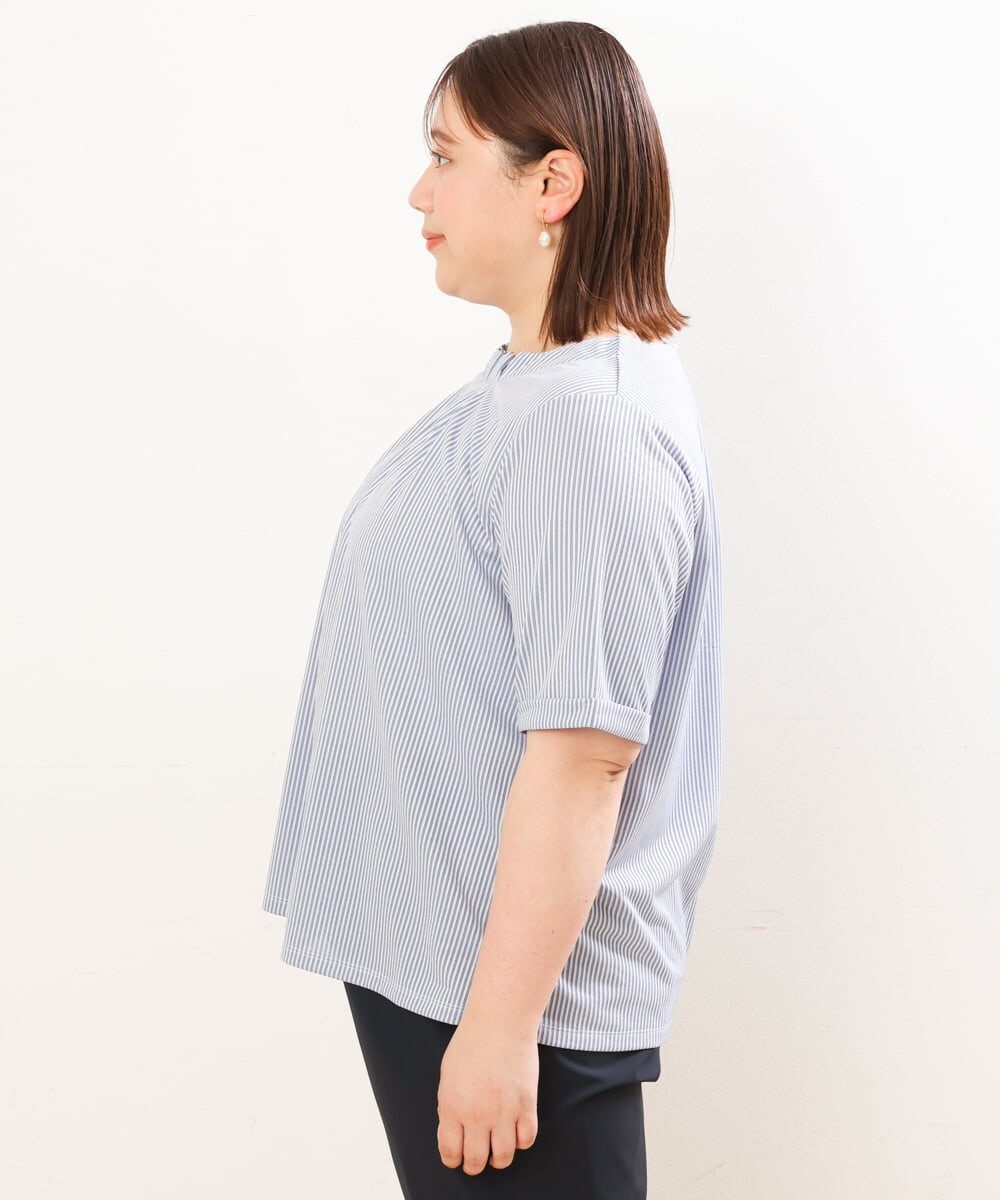 OLKGS39060 eur3(エウルキューブ) 【大きいサイズ】ストライプタックカットソー ブルー(55)