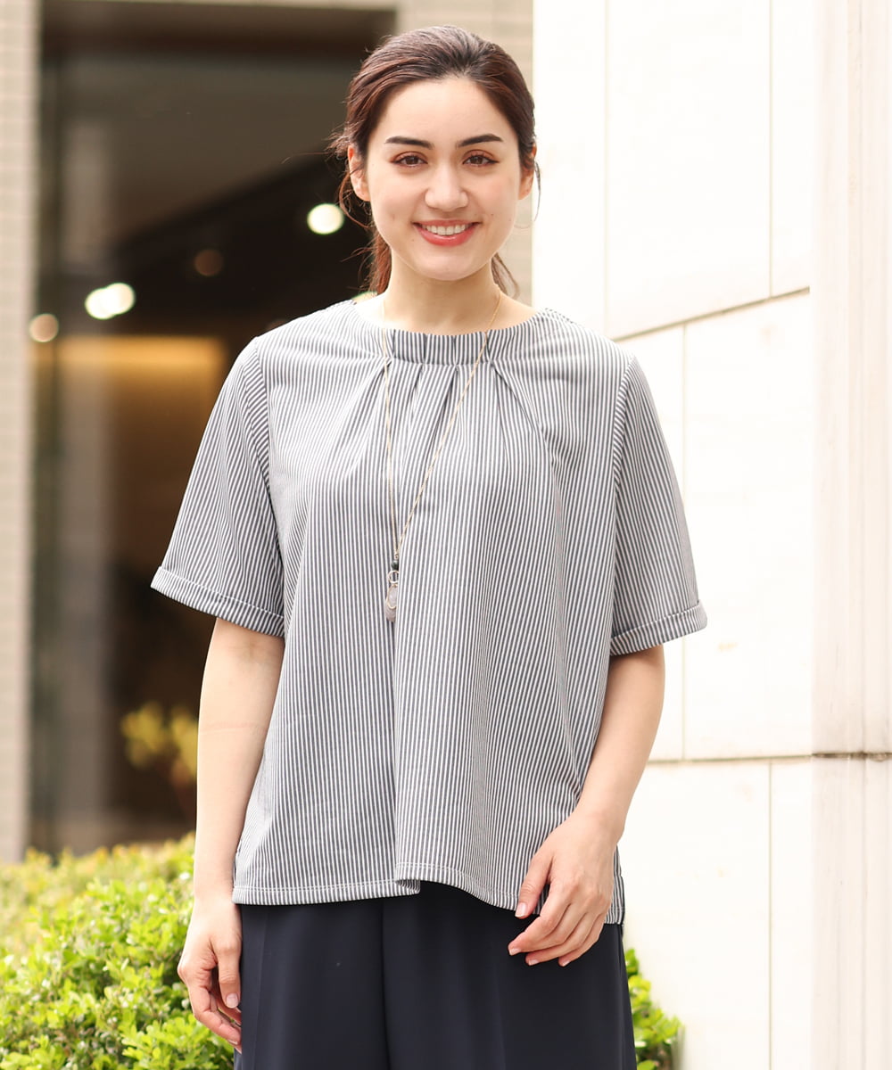 OLKGS39060 eur3(エウルキューブ) 【大きいサイズ】ストライプタックカットソー ネイビー(57)