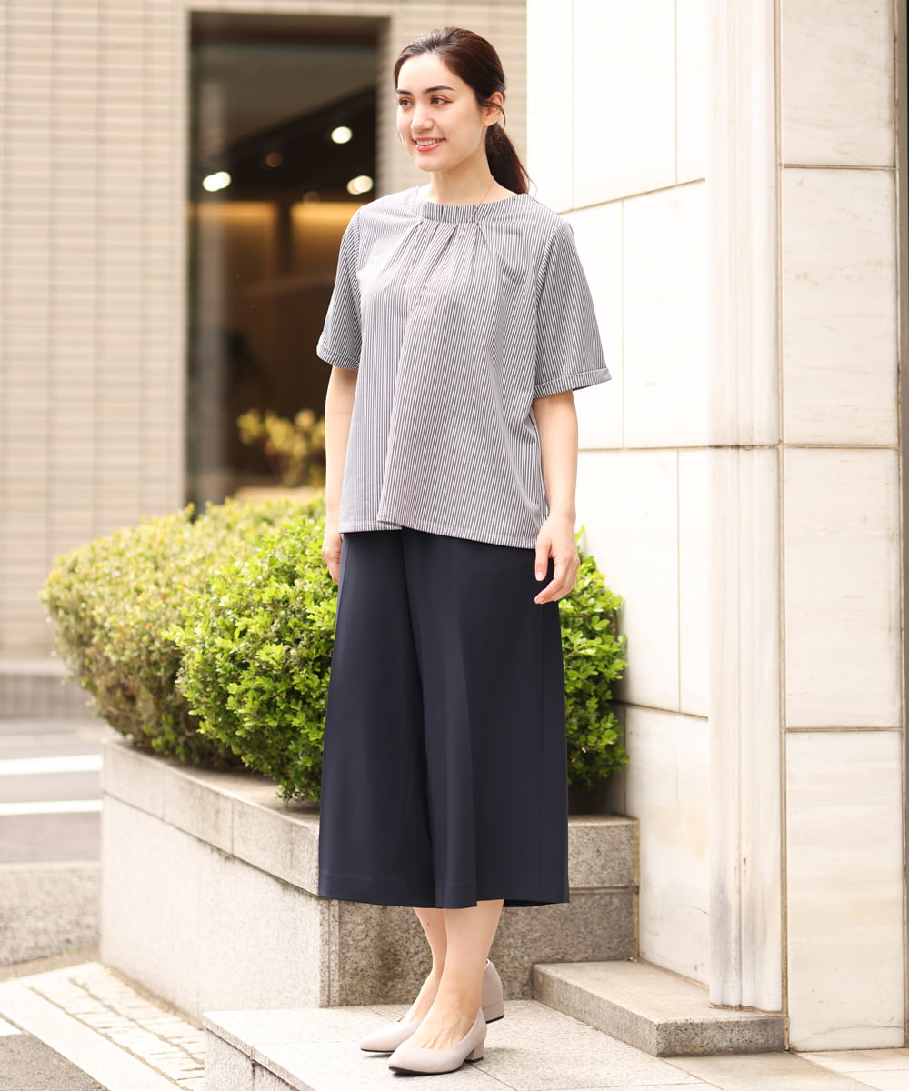OLKGS39060 eur3(エウルキューブ) 【大きいサイズ】ストライプタックカットソー ネイビー(57)