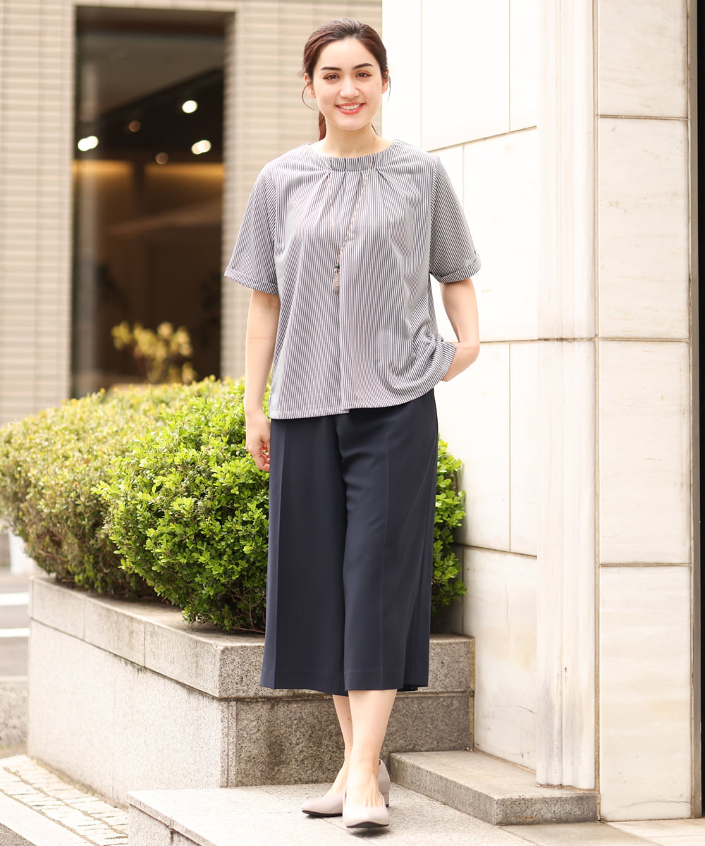 OLKGS39060 eur3(エウルキューブ) 【大きいサイズ】ストライプタックカットソー ネイビー(57)
