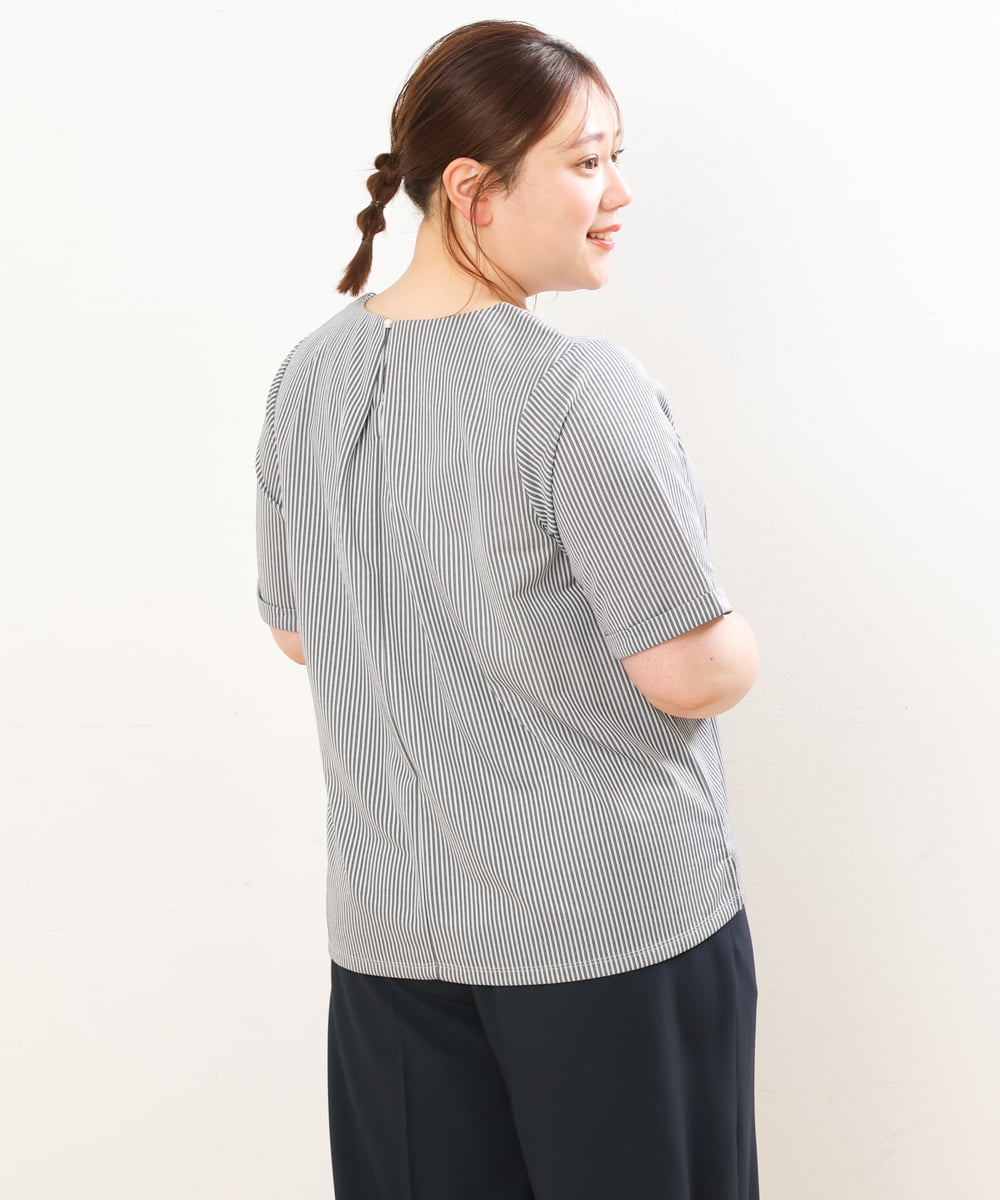 OLKGS39060 eur3(エウルキューブ) 【大きいサイズ】ストライプタックカットソー ネイビー(57)