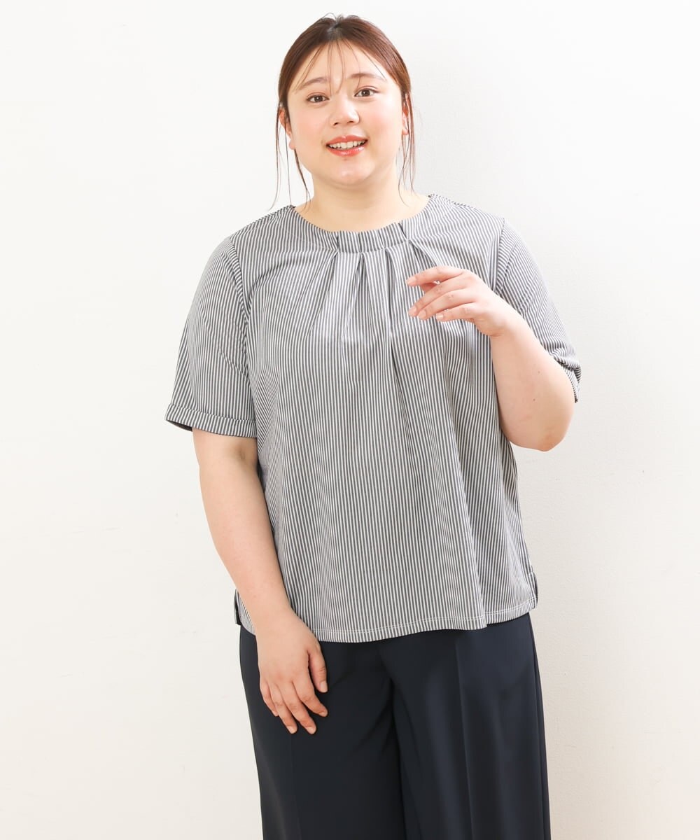 OLKGS39060 eur3(エウルキューブ) 【大きいサイズ】ストライプタックカットソー ネイビー(57)