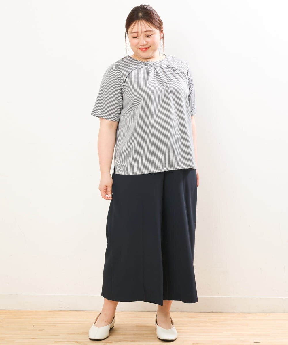 OLKGS39060 eur3(エウルキューブ) 【大きいサイズ】ストライプタックカットソー ネイビー(57)