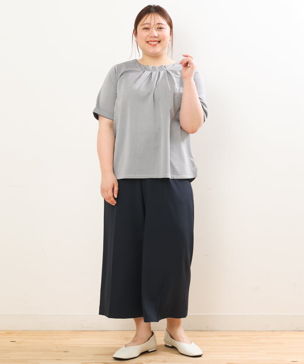 OLKGS39060 eur3(エウルキューブ) 【大きいサイズ】ストライプタックカットソー ネイビー(57)