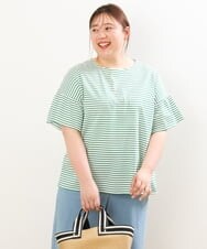 OLKGS41050 eur3(エウルキューブ) 【大きいサイズ/a.v.v×eur3】ギャザースリーブボーダーカットソー グリーン(35)