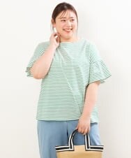 OLKGS41050 eur3(エウルキューブ) 【大きいサイズ/a.v.v×eur3】ギャザースリーブボーダーカットソー グリーン(35)