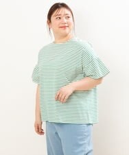 OLKGS41050 eur3(エウルキューブ) 【大きいサイズ/a.v.v×eur3】ギャザースリーブボーダーカットソー グリーン(35)