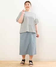 OLKGS41050 eur3(エウルキューブ) 【大きいサイズ/a.v.v×eur3】ギャザースリーブボーダーカットソー アイボリー(80)