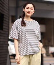 OLKGS41050 eur3(エウルキューブ) 【大きいサイズ/a.v.v×eur3】ギャザースリーブボーダーカットソー アイボリー(80)
