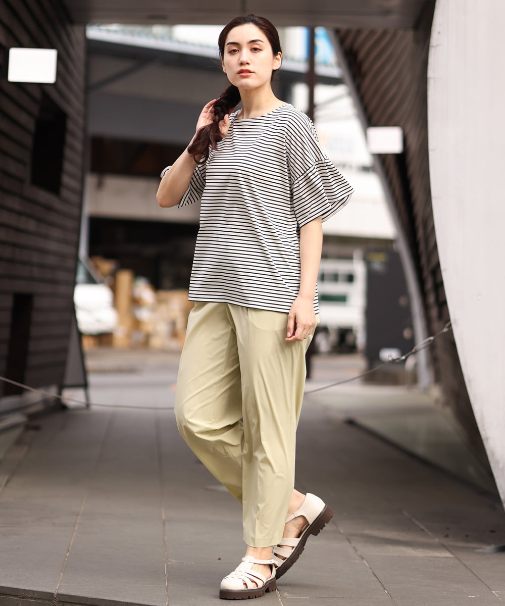 OLKGS41050 eur3(エウルキューブ) 【大きいサイズ/a.v.v×eur3】ギャザースリーブボーダーカットソー アイボリー(80)