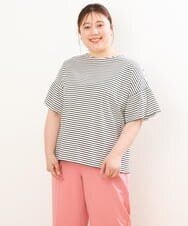 OLKGS41050 eur3(エウルキューブ) 【大きいサイズ/a.v.v×eur3】ギャザースリーブボーダーカットソー アイボリー(80)