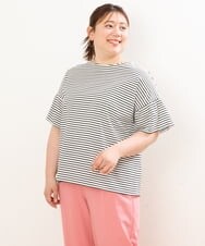 OLKGS41050 eur3(エウルキューブ) 【大きいサイズ/a.v.v×eur3】ギャザースリーブボーダーカットソー アイボリー(80)