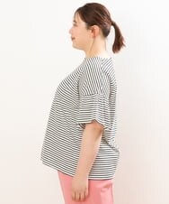 OLKGS41050 eur3(エウルキューブ) 【大きいサイズ/a.v.v×eur3】ギャザースリーブボーダーカットソー アイボリー(80)