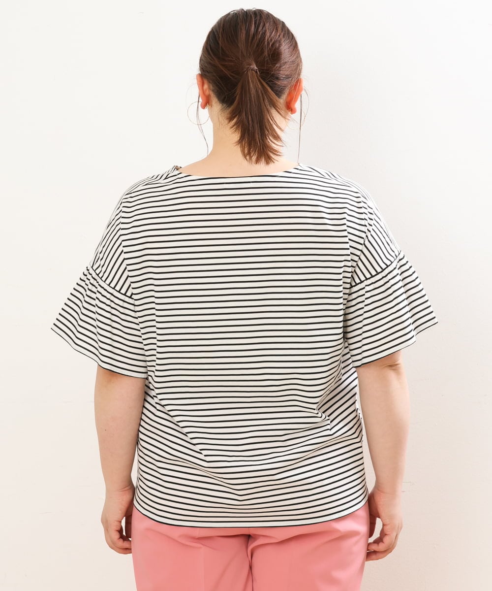 OLKGS41050 eur3(エウルキューブ) 【大きいサイズ/a.v.v×eur3】ギャザースリーブボーダーカットソー アイボリー(80)