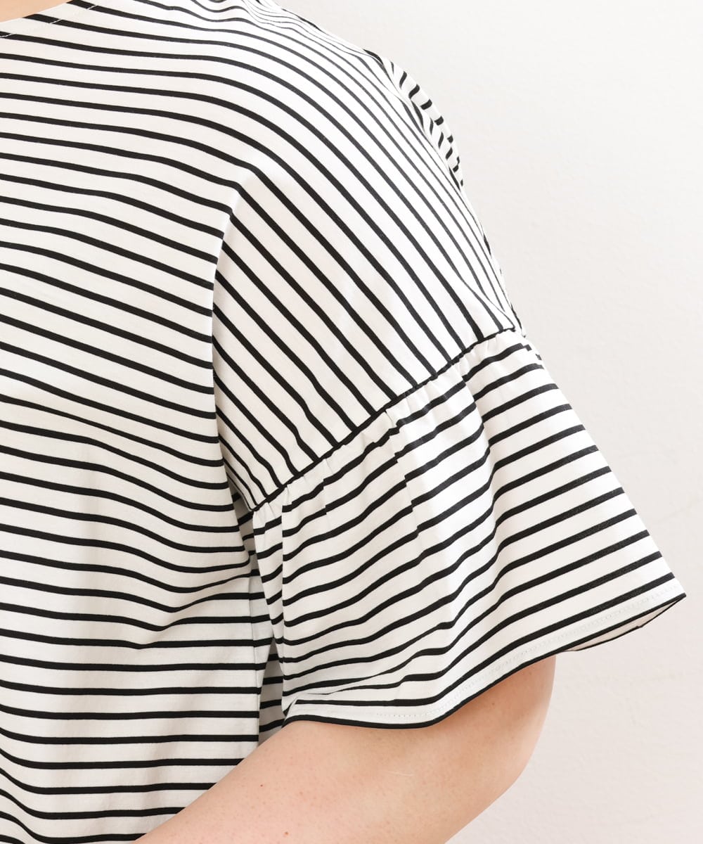 OLKGS41050 eur3(エウルキューブ) 【大きいサイズ/a.v.v×eur3】ギャザースリーブボーダーカットソー アイボリー(80)