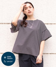 OLKGS41050 eur3(エウルキューブ) 【大きいサイズ/a.v.v×eur3】ギャザースリーブボーダーカットソー ブラック(94)