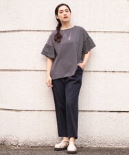 OLKGS41050 eur3(エウルキューブ) 【大きいサイズ/a.v.v×eur3】ギャザースリーブボーダーカットソー ブラック(94)