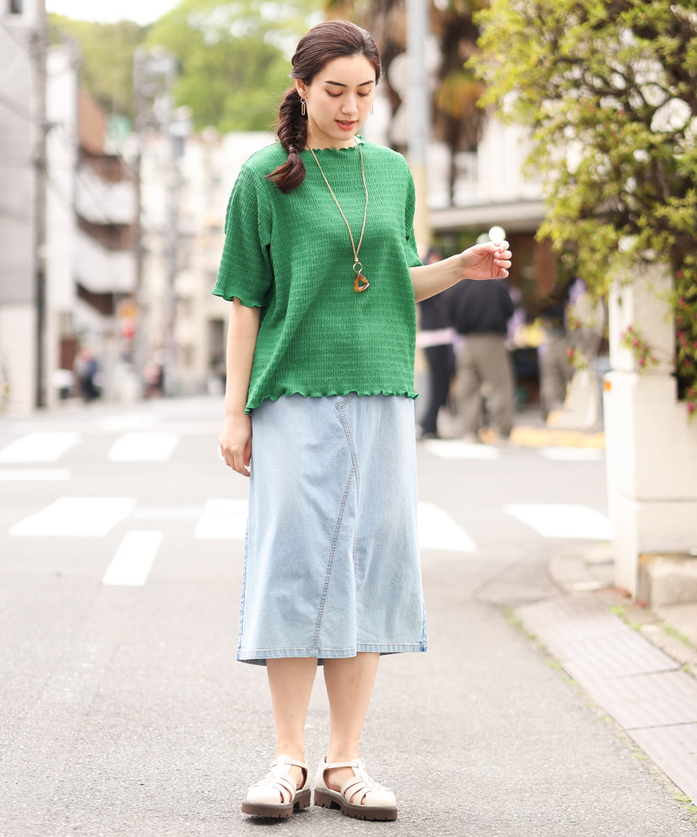 OLKGS42050 eur3(エウルキューブ) 【大きいサイズ】ボートネックシャーリングカットソー グリーン(35)