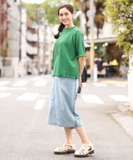 OLKGS42050 eur3(エウルキューブ) 【大きいサイズ】ボートネックシャーリングカットソー グリーン(35)