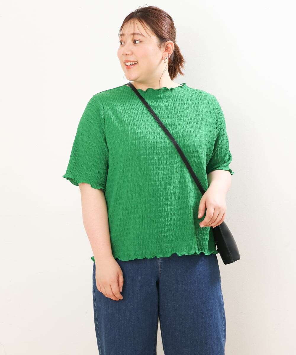 OLKGS42050 eur3(エウルキューブ) 【大きいサイズ】ボートネックシャーリングカットソー グリーン(35)