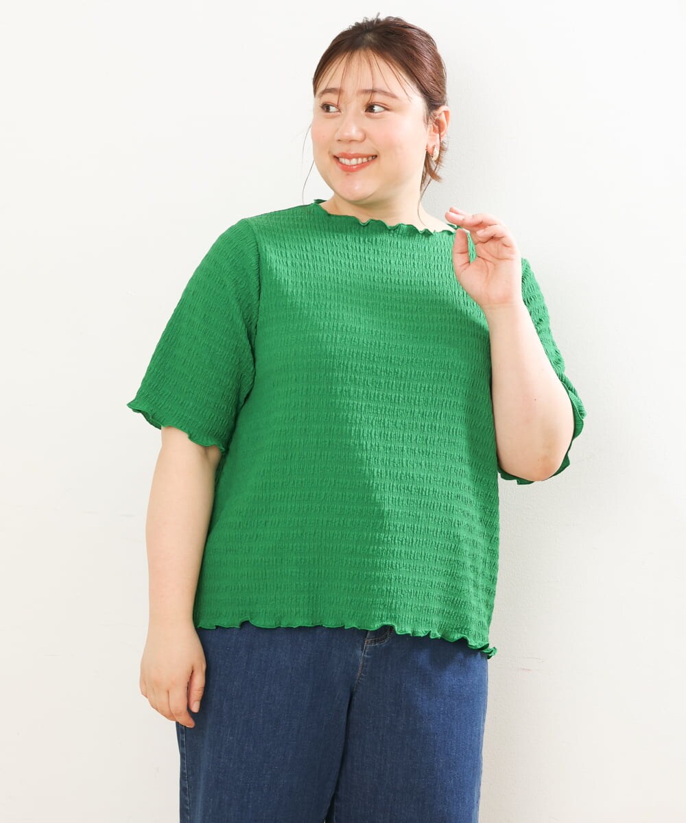 OLKGS42050 eur3(エウルキューブ) 【大きいサイズ】ボートネックシャーリングカットソー グリーン(35)