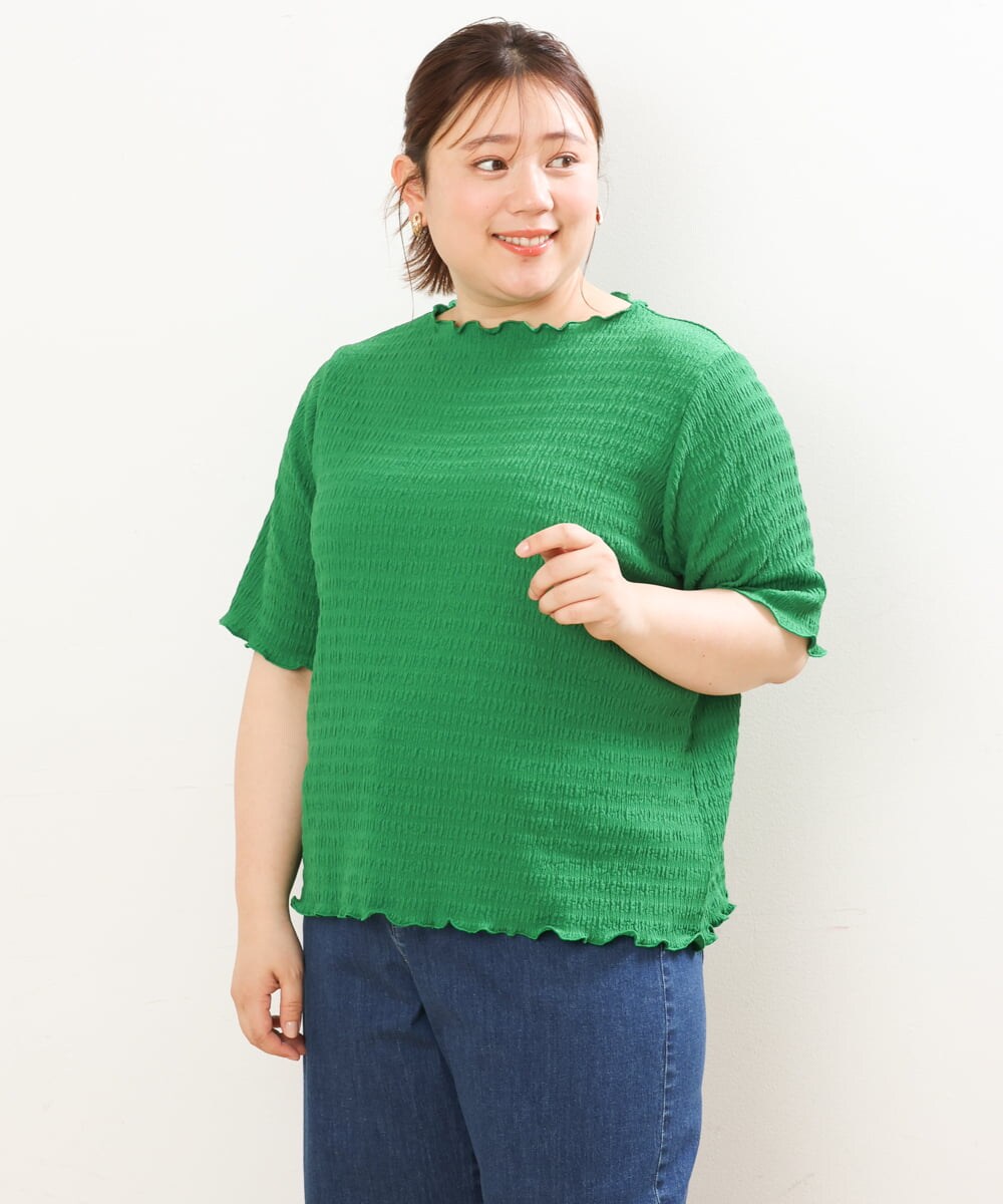 OLKGS42050 eur3(エウルキューブ) 【大きいサイズ】ボートネックシャーリングカットソー グリーン(35)