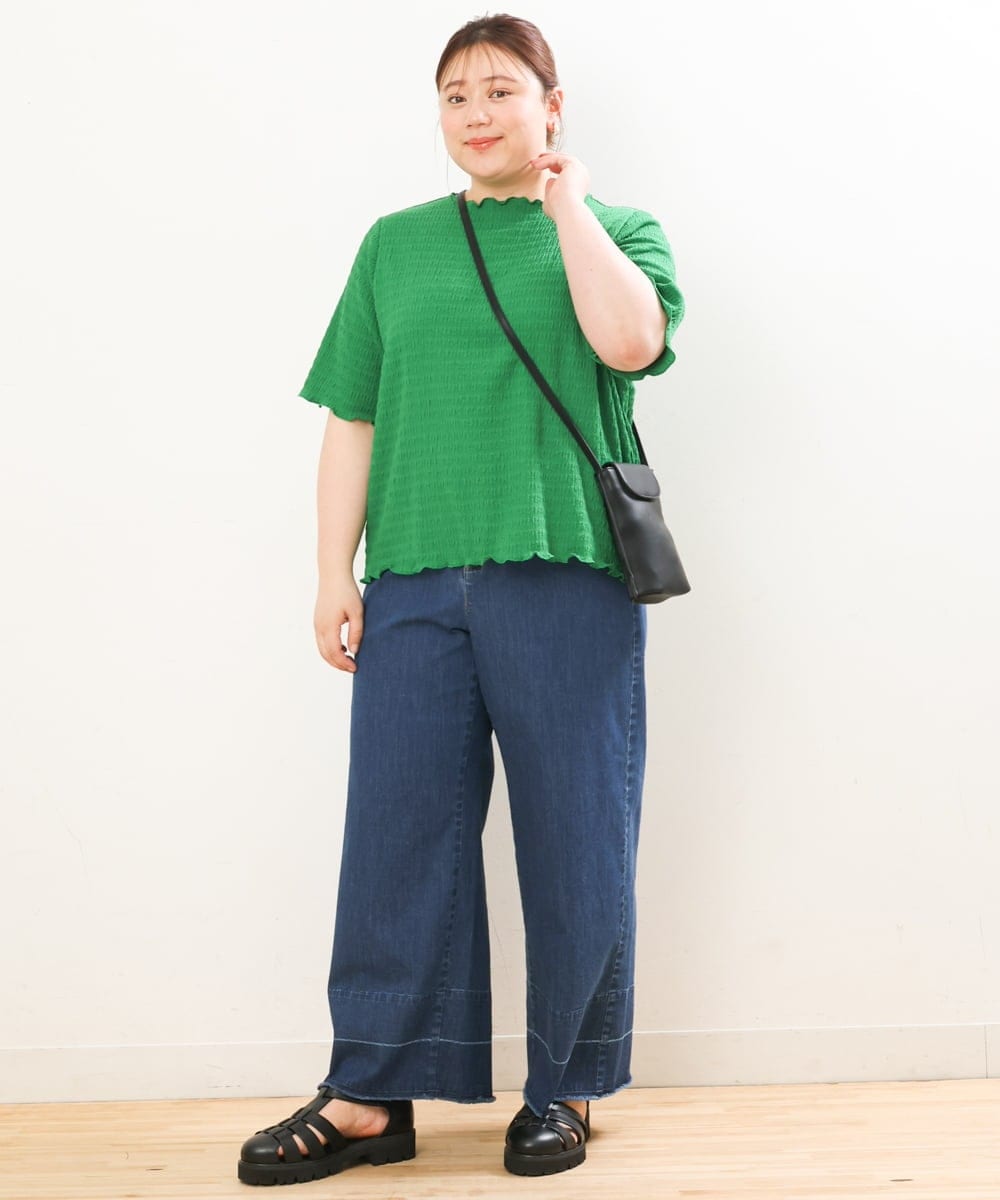 OLKGS42050 eur3(エウルキューブ) 【大きいサイズ】ボートネックシャーリングカットソー グリーン(35)
