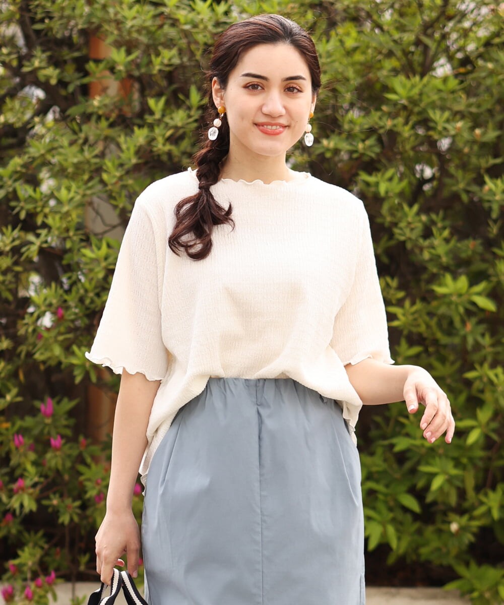 OLKGS42050 eur3(エウルキューブ) 【大きいサイズ】ボートネックシャーリングカットソー アイボリー(80)