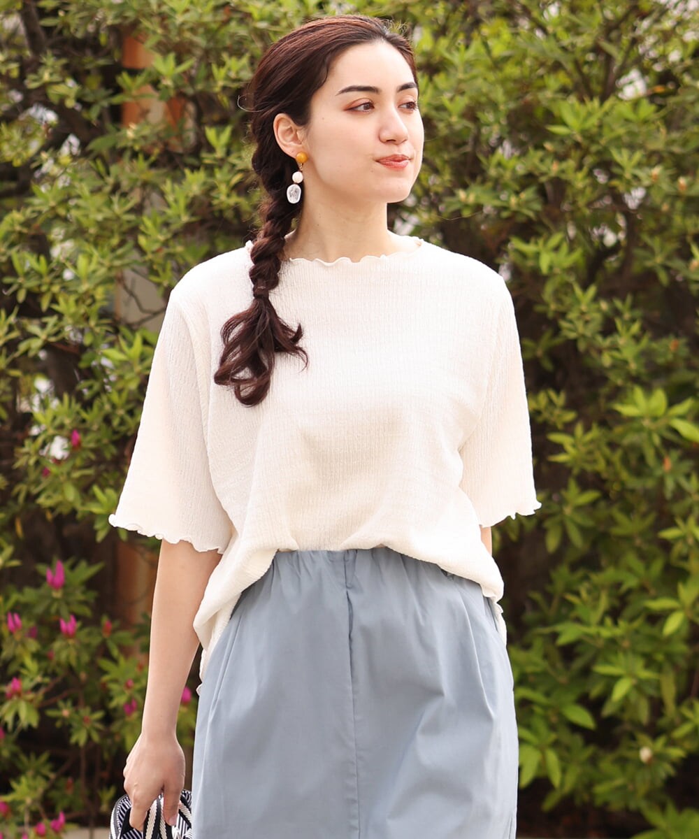 OLKGS42050 eur3(エウルキューブ) 【大きいサイズ】ボートネックシャーリングカットソー アイボリー(80)