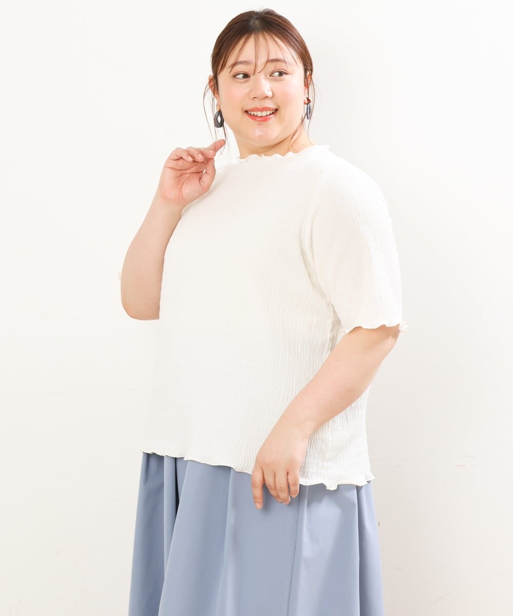 OLKGS42050 eur3(エウルキューブ) 【大きいサイズ】ボートネックシャーリングカットソー アイボリー(80)