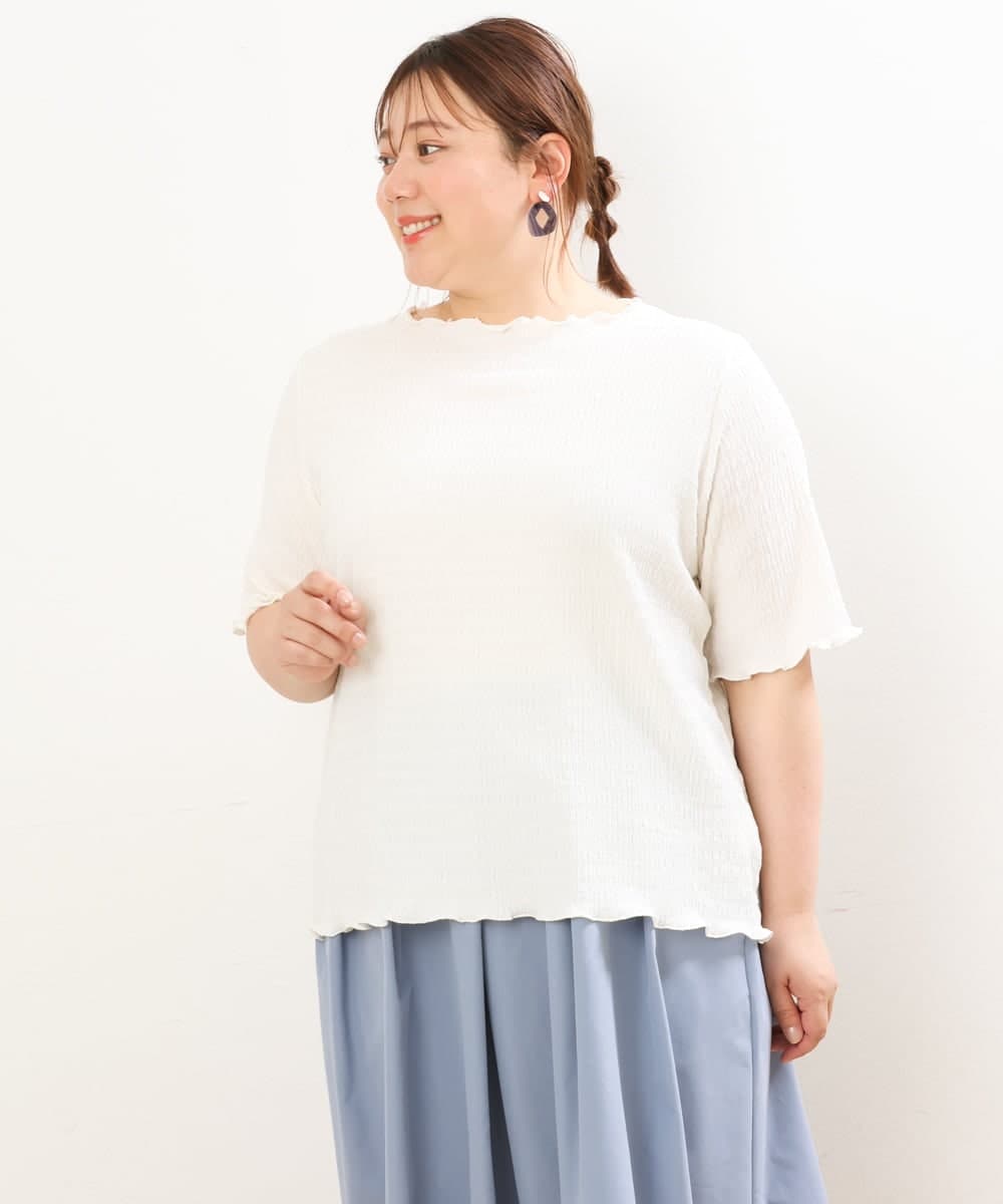 OLKGS42050 eur3(エウルキューブ) 【大きいサイズ】ボートネックシャーリングカットソー アイボリー(80)