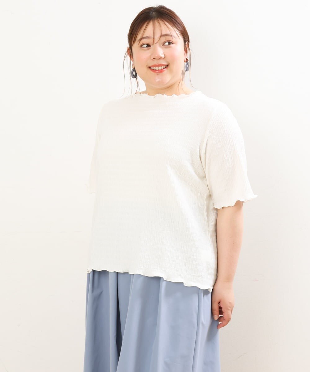 OLKGS42050 eur3(エウルキューブ) 【大きいサイズ】ボートネックシャーリングカットソー アイボリー(80)
