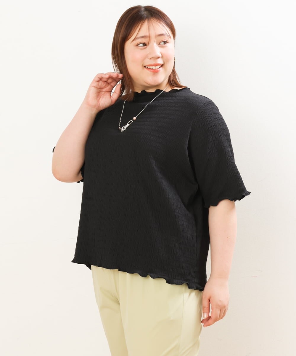 OLKGS42050 eur3(エウルキューブ) 【大きいサイズ】ボートネックシャーリングカットソー ブラック(94)