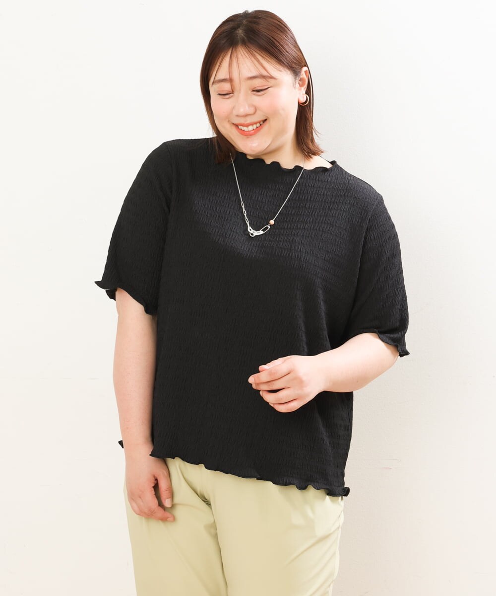 OLKGS42050 eur3(エウルキューブ) 【大きいサイズ】ボートネックシャーリングカットソー ブラック(94)