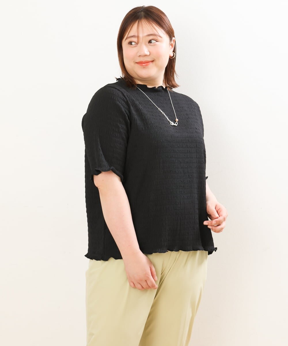 OLKGS42050 eur3(エウルキューブ) 【大きいサイズ】ボートネックシャーリングカットソー ブラック(94)