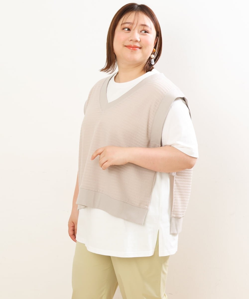 OLKGS47090 eur3(エウルキューブ) 【大きいサイズ/soso×eur3】Ｔシャツベストセット ベージュ(82)